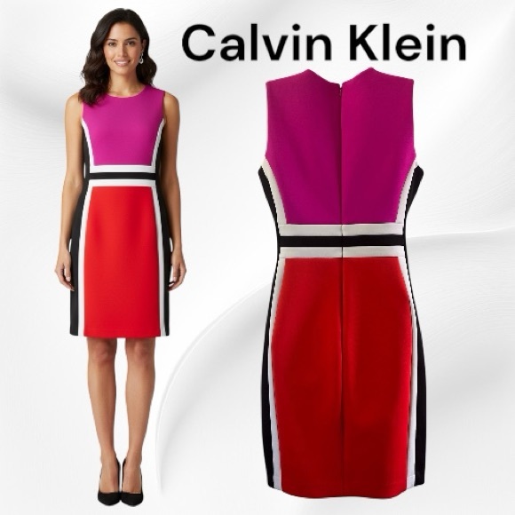 Calvin Klein Color Block Sheath Dress Size 10 - Picture 2 of 3